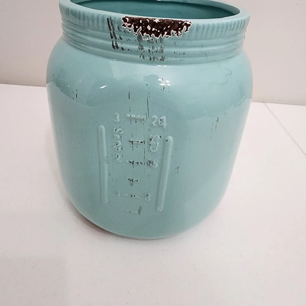 Mason Jar Utensil Holder Robin Egg Blue Distressed Farmhouse Kitchen Decor 8